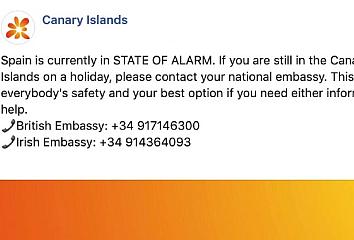 Uno de los mensajes publicados en las redes sociales de Islas Canarias que informa sobre el cierre de los establecimientos turísticos