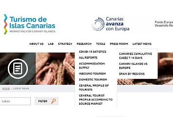Section of the Turismo de Islas Canarias professional website showing the updated Covid-19 statistics